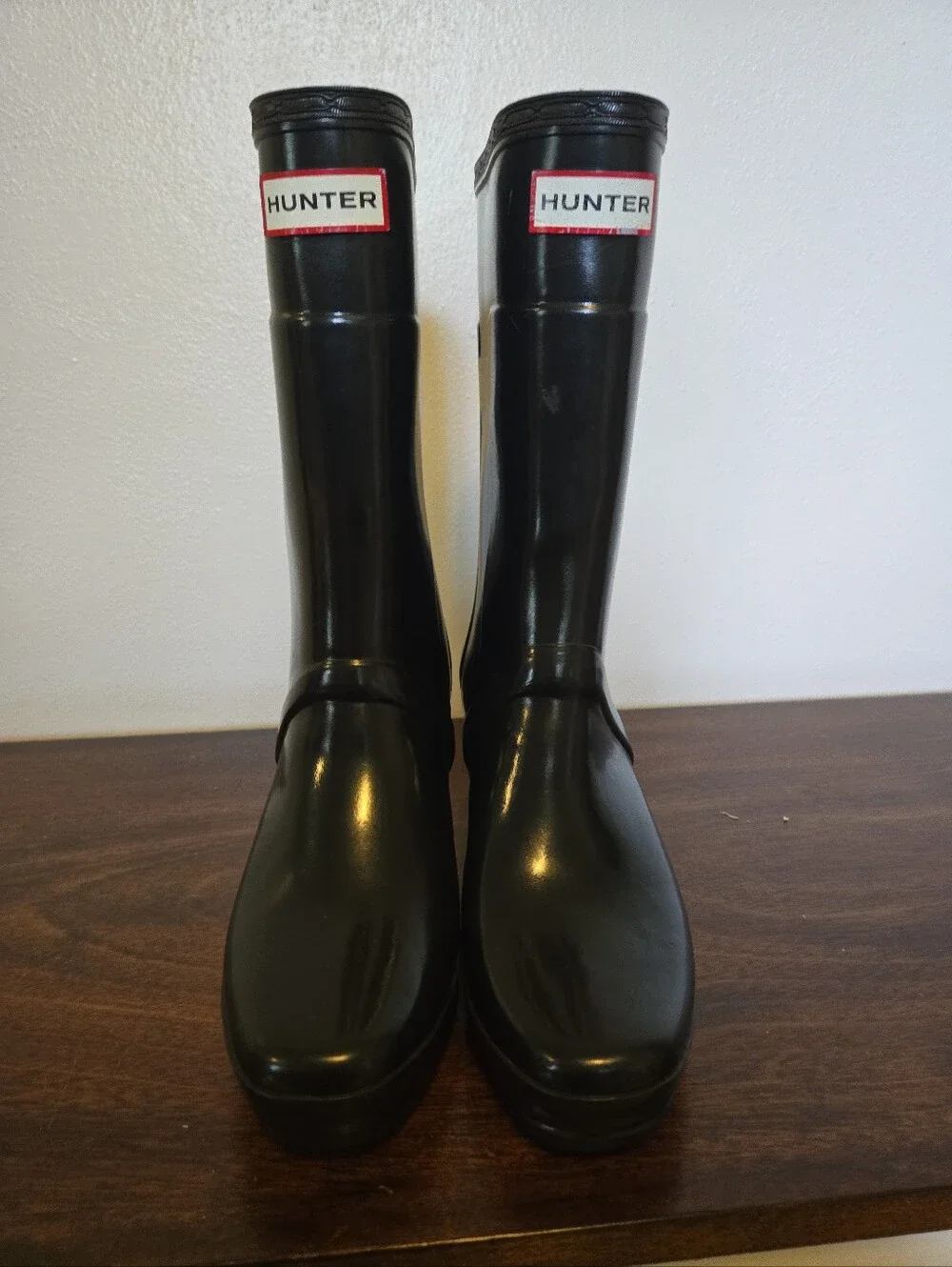 Hunter Kellan Wedge Round Toe Rain Boots Black 6